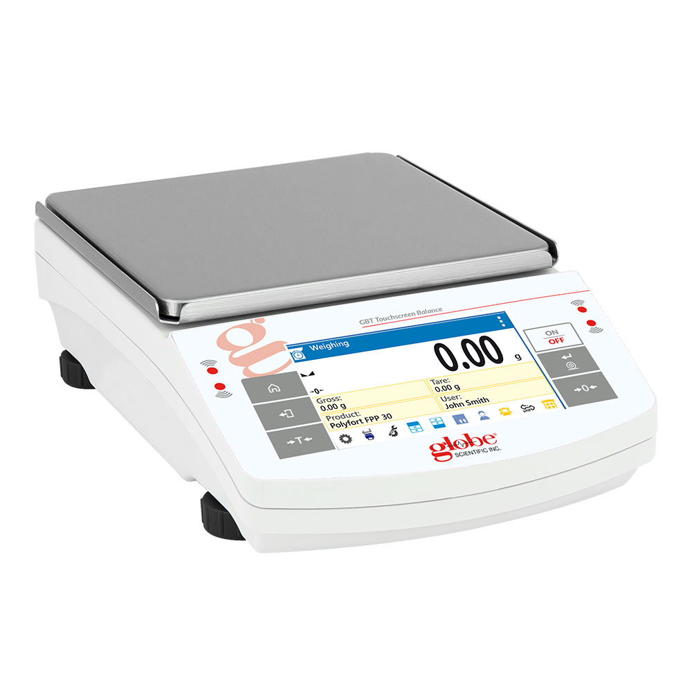 Globe Scientific Balance, Precision, Touchscreen, 6000g X 0.01g, Internal Calibration, 100-240V, 50-60Hz, Includes ISO/IEC 17025:2017 Caibration Certificate laboratory scale;analytical balance;weighing balance;lab scale;analytical scales;laboratory balance;scales lab;calibrated weighing scales